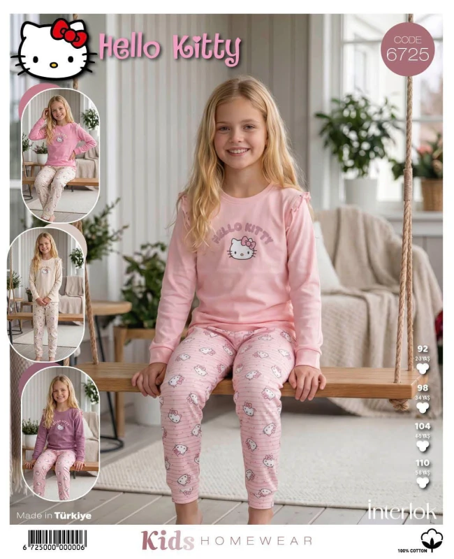 TARIK HELLO KITTY 6725 KIZ ÇOCUK İNTERLOK PİJAMA TAKIMI 2-6 YAŞ
