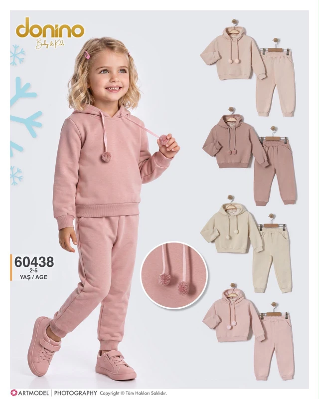 DONİNO 60438 PONPONLU KAPŞONLU ÜÇ İPLİK ŞARDONLU KIZ ÇOCUK 2-5 YAŞ