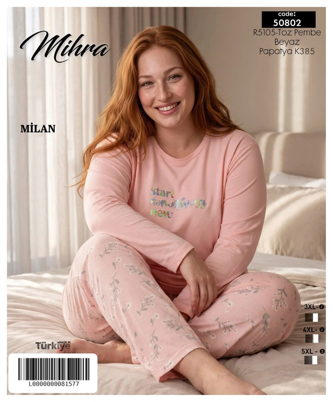 MİHRA 50802 R5105 MİLAN BASIC BATTAL PİJAMA TAKIMI TOZ PEMBE