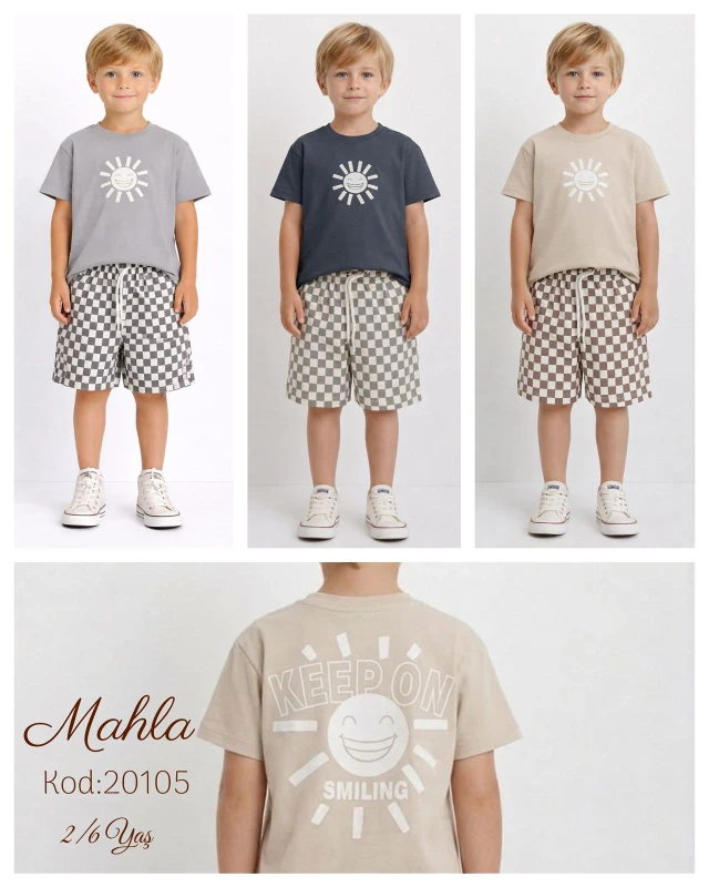 MAHLA KİDS 20105 KEEP ON BASKILI ŞORTLU TAKIM BEJ