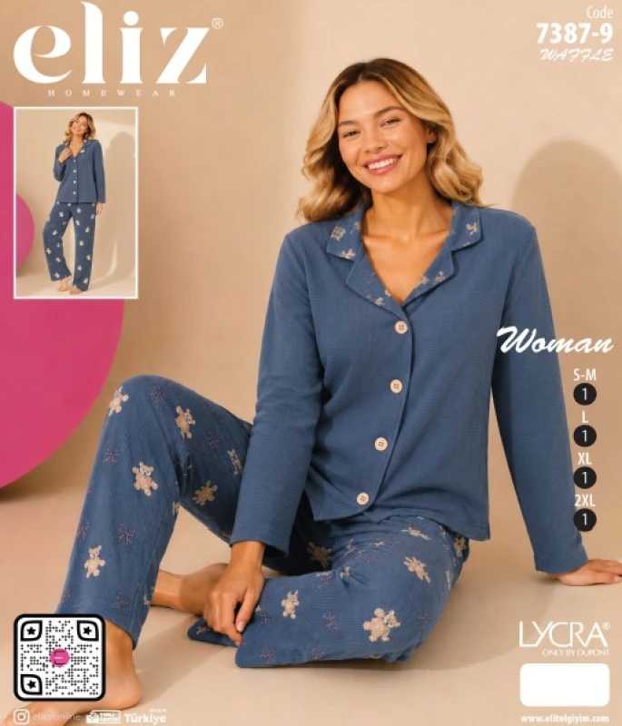 ELİZ 7387-9 WAFFLE DÜĞMELİ PİJAMA TAKIMI