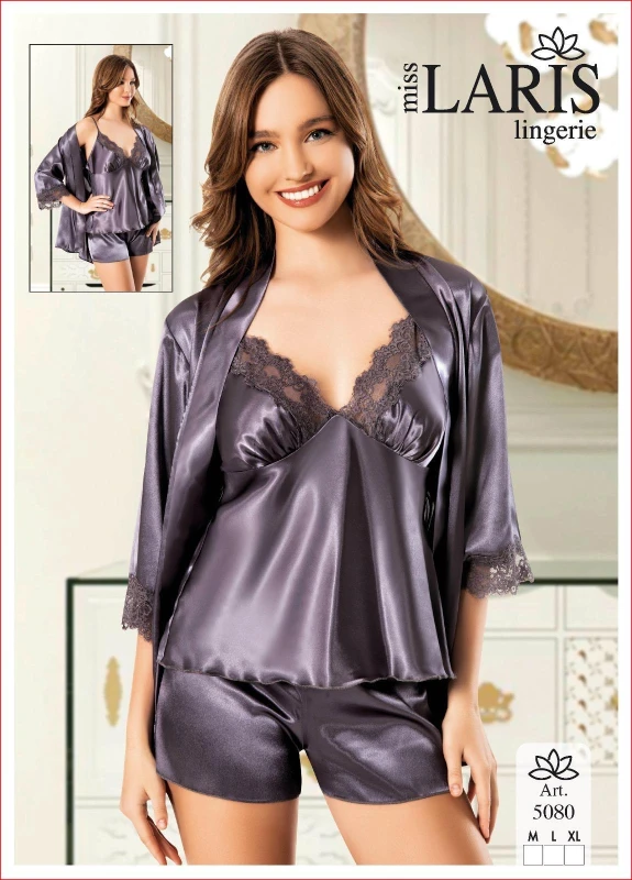 MİSS LARİS 5080 SATEN SABAHLIKLI 2'Lİ TAKIM ANTRASİT