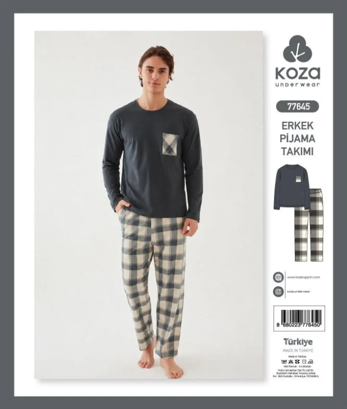 KOZA SOFT 77645 FÜME ERKEK PİJAMA TAKIMI – M-XXL