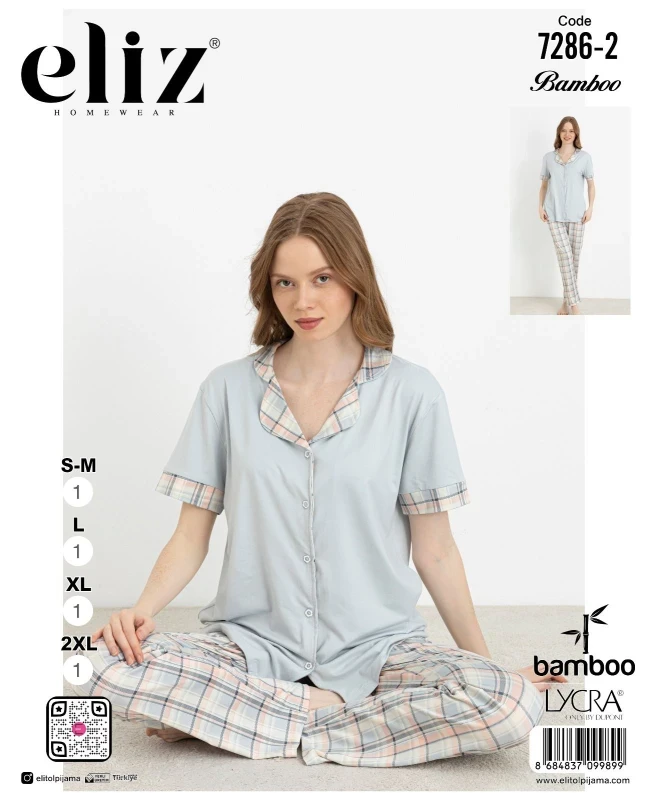 ELİZ 7286-2 DÜĞMELİ PİJAMA TAKIMI BUZ MAVİSİ
