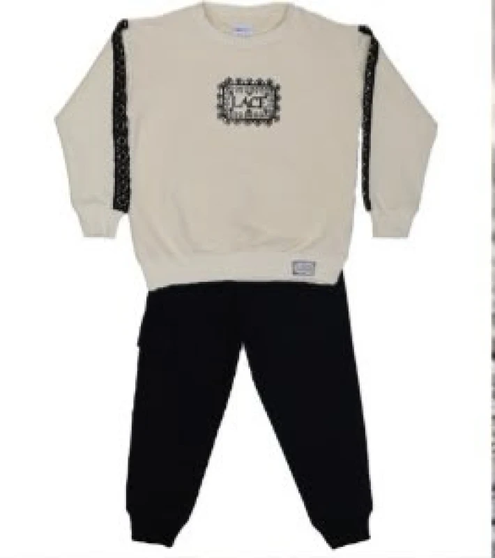NAZAR 26685 LACE BASKILI İKİİP KIZ TAKIM  3-6