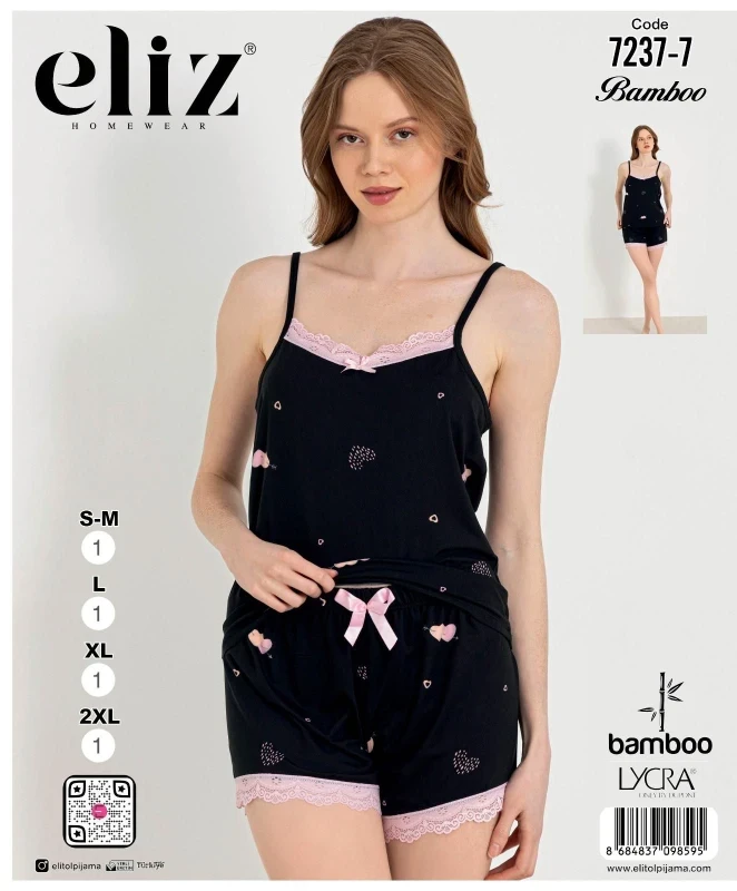 ELİZ 7237-7 İP ASKILI ŞORT TAKIM SİYAH