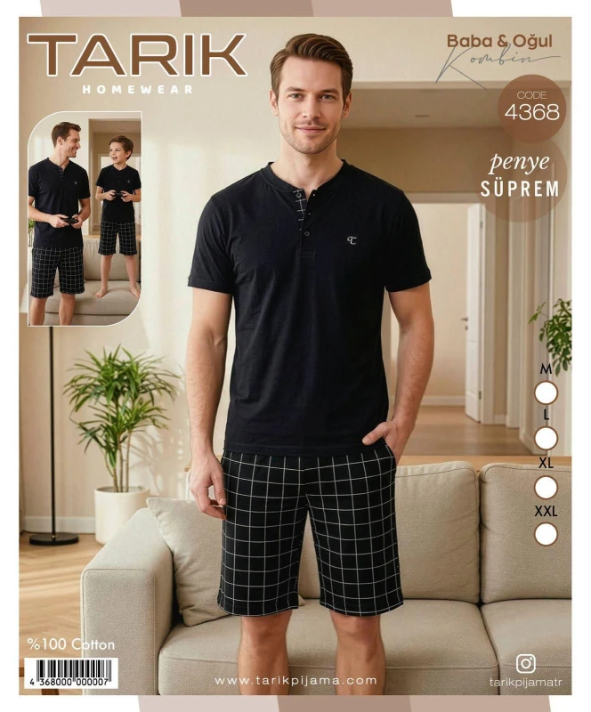 TARIK 4368 KARELİ DESEN KISA KOL SİYAH M-XXL