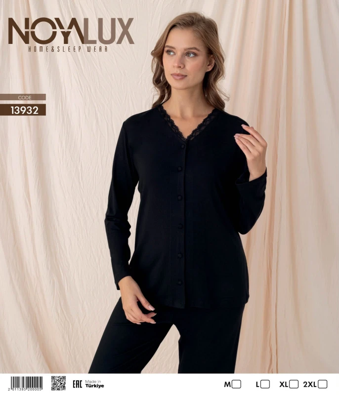 NOYALUX 13932 YELEK MODEL SİYAH KADIN PİJAMA TAKIMI – M-2XL