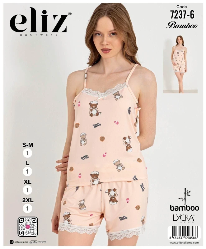 ELİZ 7237-6 İP ASKILI ŞORT TAKIM PUDRA