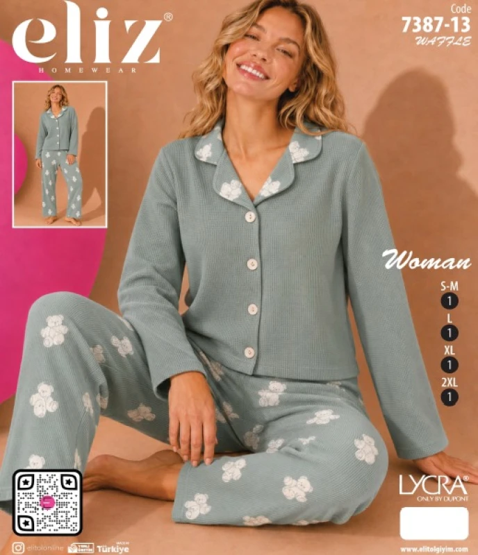 ELİZ 7387-13 WAFFLE DÜĞMELİ PİJAMA TAKIMI