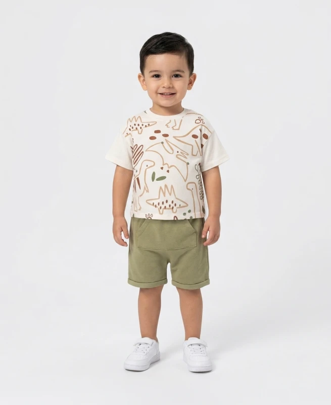 VOVİDO V3167 BABY DİNAZOR BASKILI İKİLİ TAKIM 