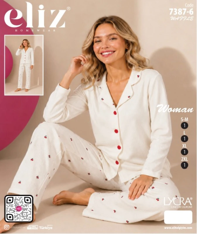 ELİZ 7387-6 WAFFLE DÜĞMELİ PİJAMA TAKIMI