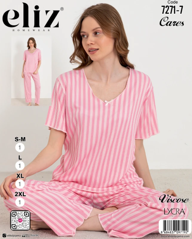 ELİZ 7271-7 WOMEN'S V-NECK PAJAMA SET