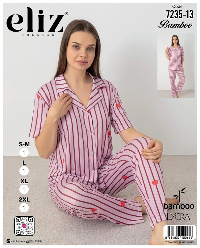 ELİZ 7235-13 BAMBOO DÜĞMELİ PİJAMA TAKIMI PEMBE
