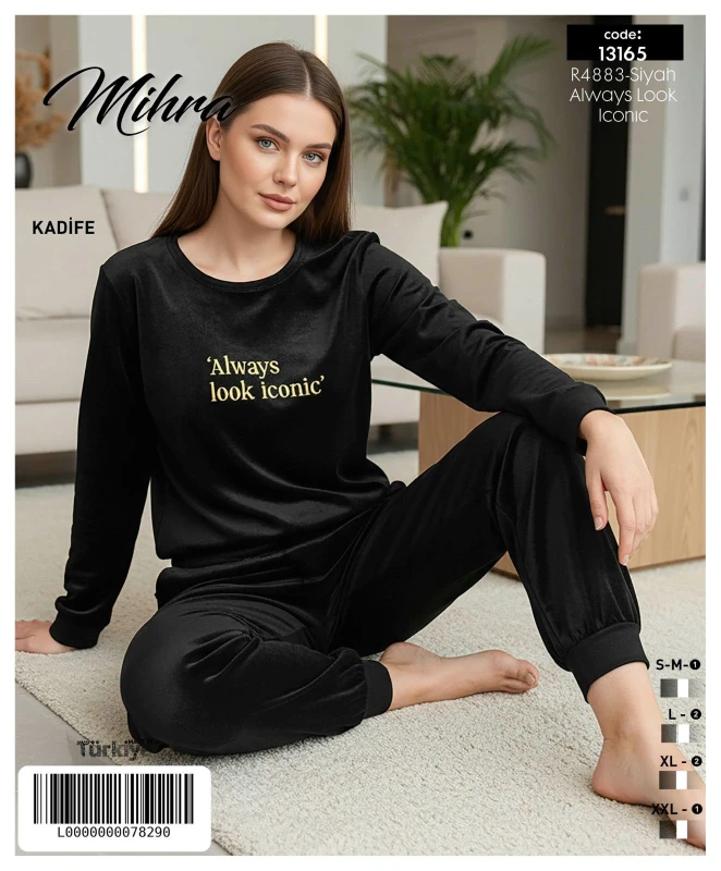 MİHRA 13165 R4883 KADİFE BASIC PAÇA MANŞETLİ TAKIM SİYAH