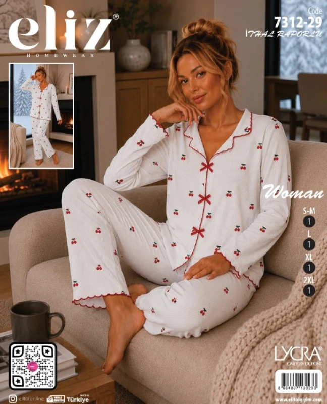 ELİZ 7312-29 İTHAL RAPORLU FİYONKLU PİJAMA TAKIMI