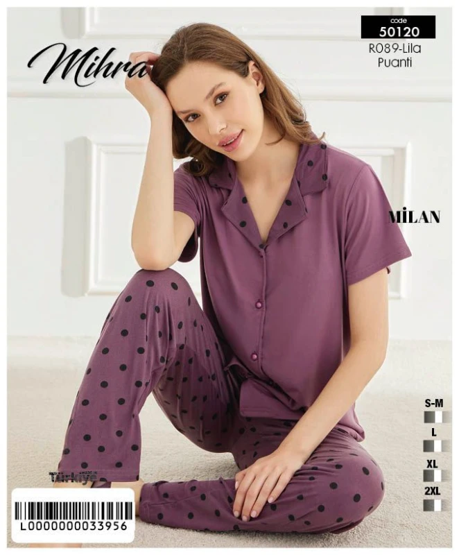 MİHRA 50120 R089 MİLAN KISA KOL DÜĞMELİ PİJAMA TAK