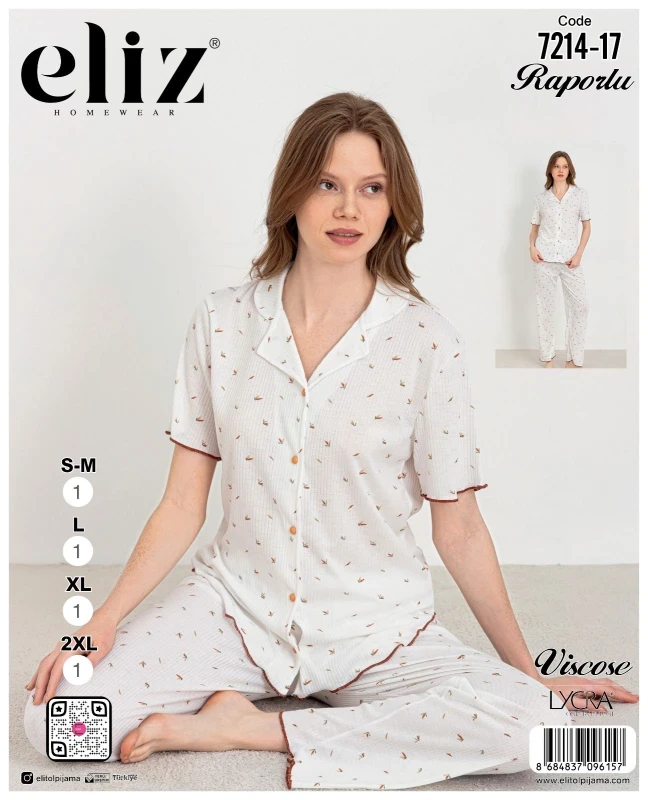 ELİZ 7214-17 DÜĞMELİ PİJAMA TAKIMI BEYAZ