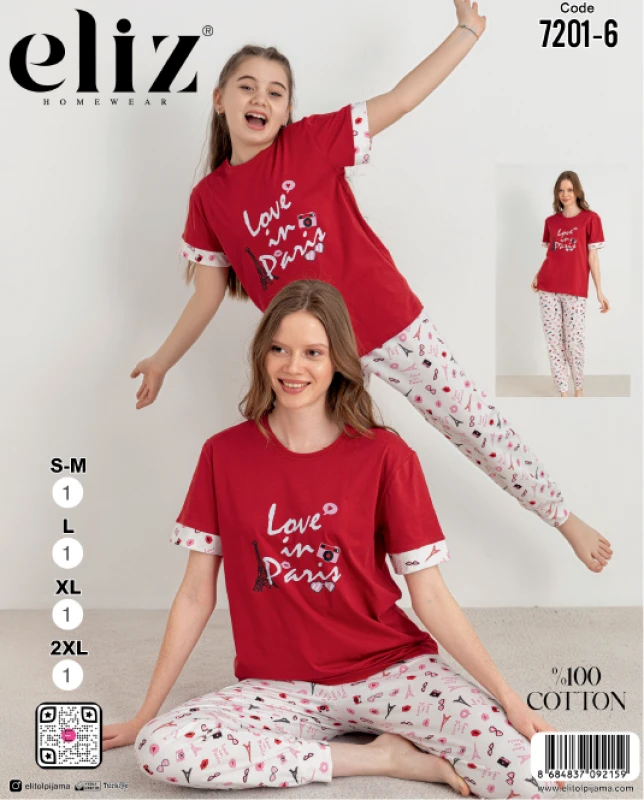 ELİZ 7201-6 BAYAN MANŞETLİ PİJAMA TAKIM
