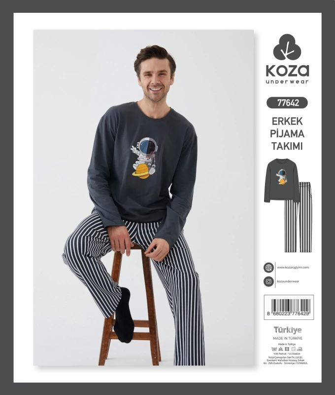 KOZA SOFT 77642 FÜME ERKEK PİJAMA TAKIMI – M-XXL