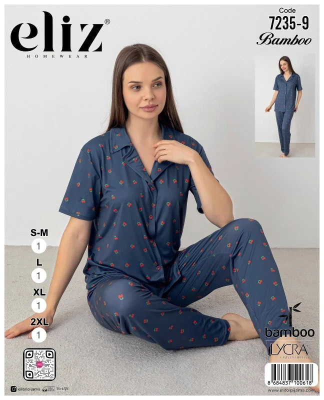 ELİZ 7235-9 BAMBOO DÜĞMELİ PİJAMA TAKIMI LACİVERT