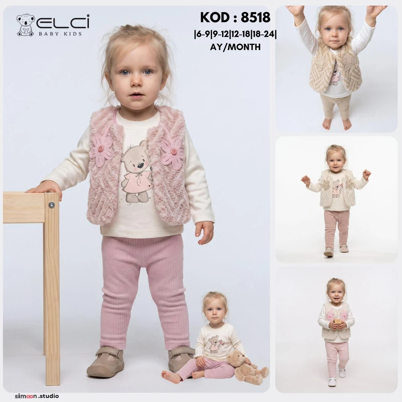 ELCİBABY 8518 KIZ BEBEK 3'LÜ TAKIM PUDRA 6-24 AY