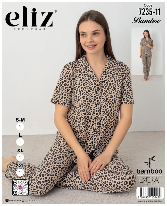 ELİZ 7235-11 BAMBOO DÜĞMELİ PİJAMA TAKIMI S.KAHVE 