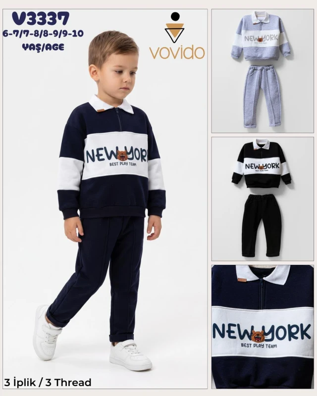 VOVİDO V3337 NEW YORK BASKILI ÜÇ İP TAKIM ERKEK ÇOCUK 6-10 YAŞ