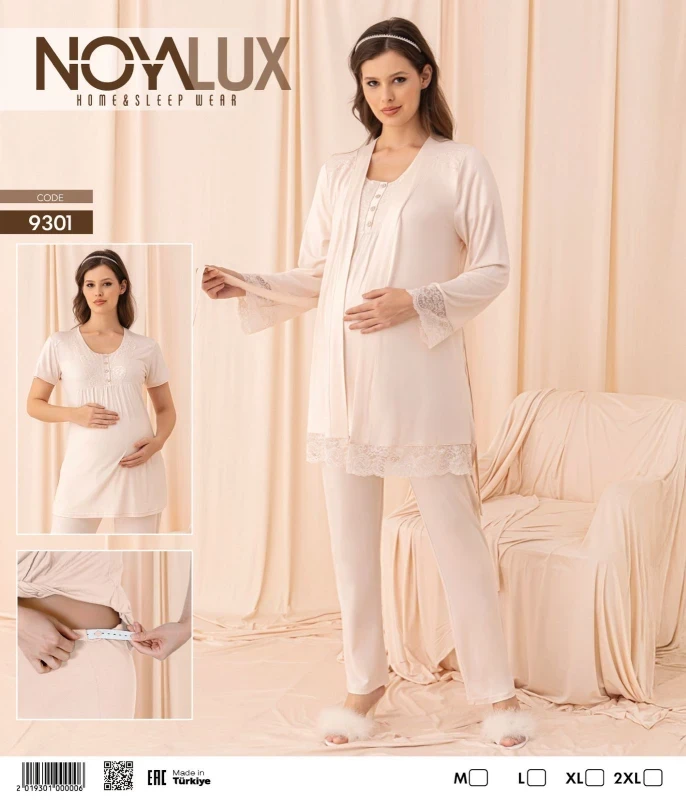 NOYALUX 9301 HAMİLE PİJAMA TAKIMI EKRU