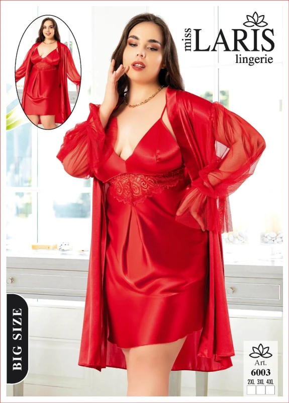 MİSS LARİS 6003 SATEN SABAHLIKLI 2'Lİ TAKIM KIRMIZI