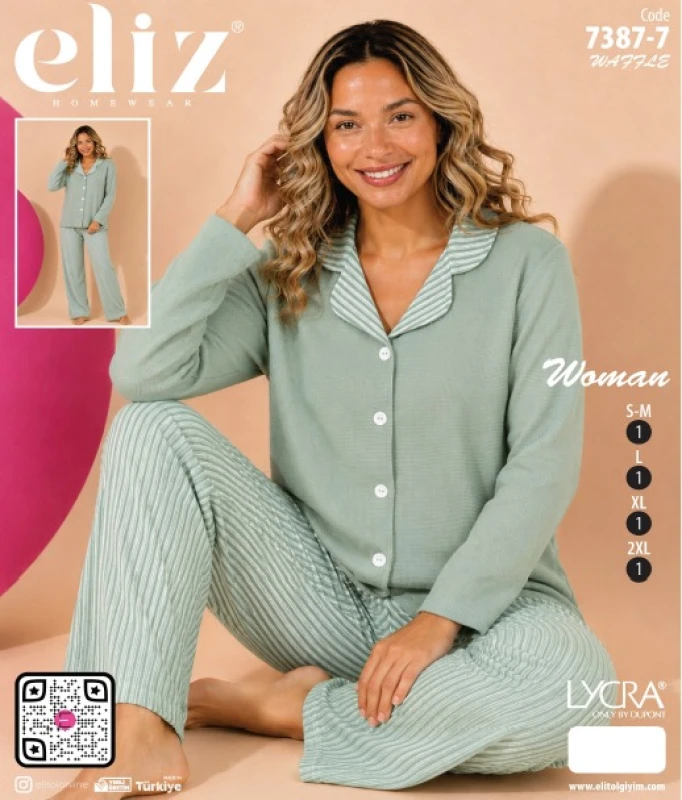 ELİZ 7387-7 WAFFLE DÜĞMELİ PİJAMA TAKIMI