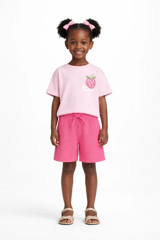 MAHLA KİDS 20117 ÇİLEK BASK. ŞORTLU TK PEMBE 2-3 Y