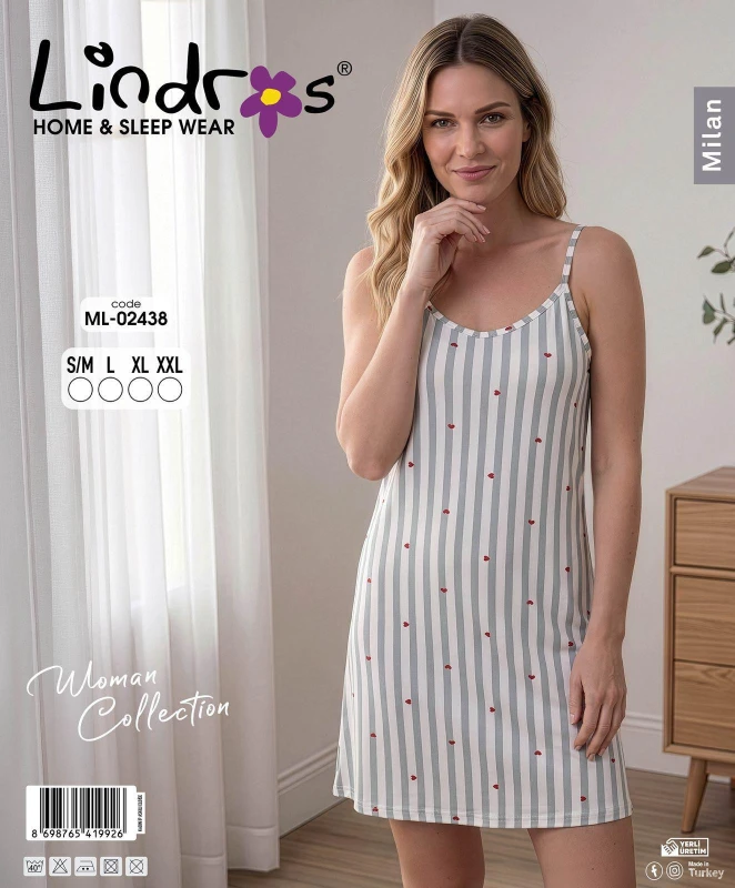 LİNDROS 02438 ELBİSE GRİ ÇİZGİLİ 