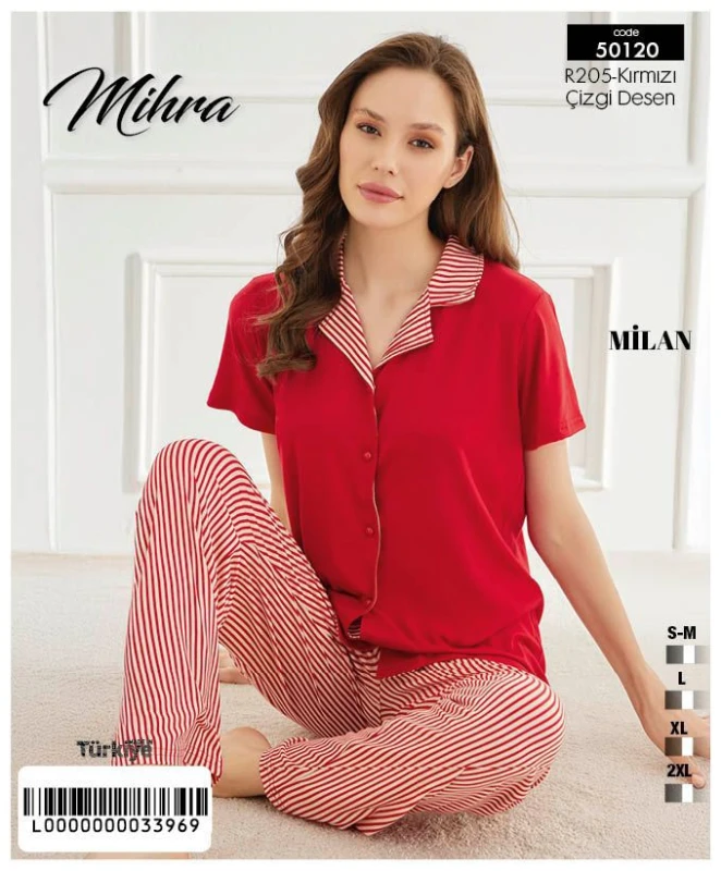 MİHRA 50120 R205 MİLAN KISA KOL DÜĞMELİ PİJAMA TAK
