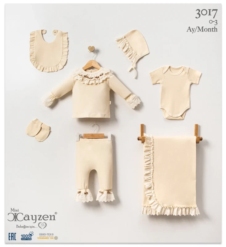 CAYZEN 3017 NATUREL GÜLLÜ 7 Lİ SET KREM
