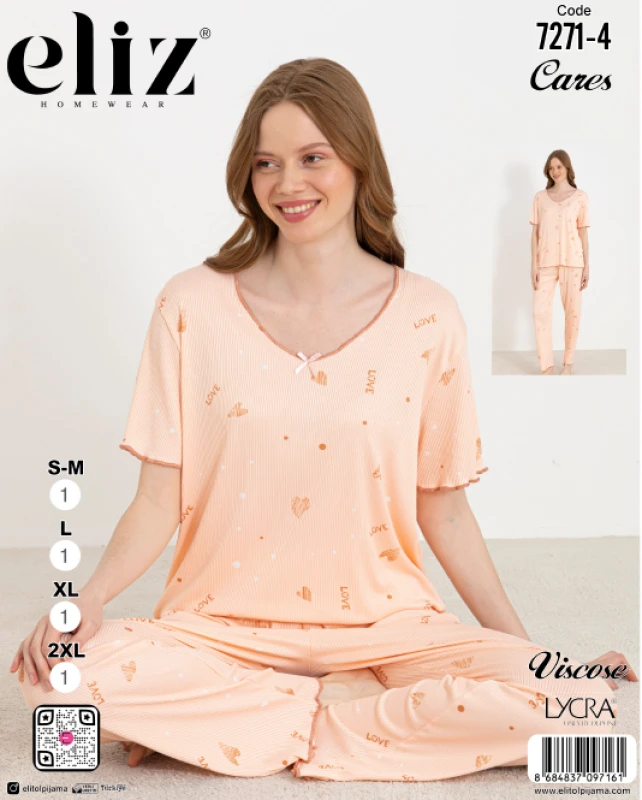 ELİZ 7271-4 BAYAN V YAKA PİJAMA TAKIMI