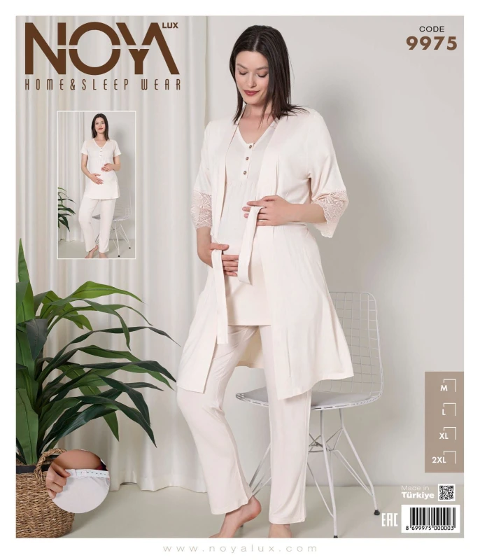 NOYALUX 9975 HAMİLE PİJAMA TAKIMI EKRU