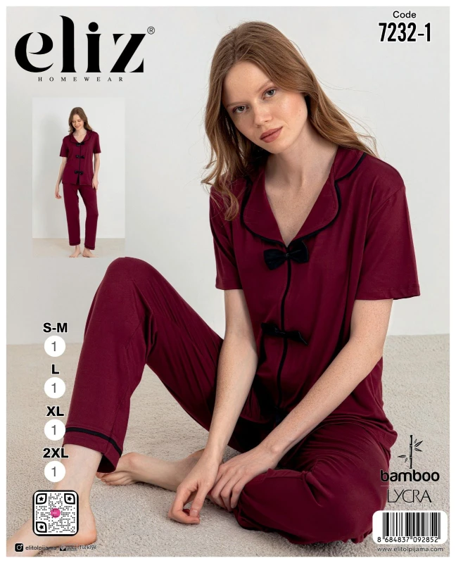 ELİZ 7232-1 KADIN PAPYONLU PİJAMA TAKIM