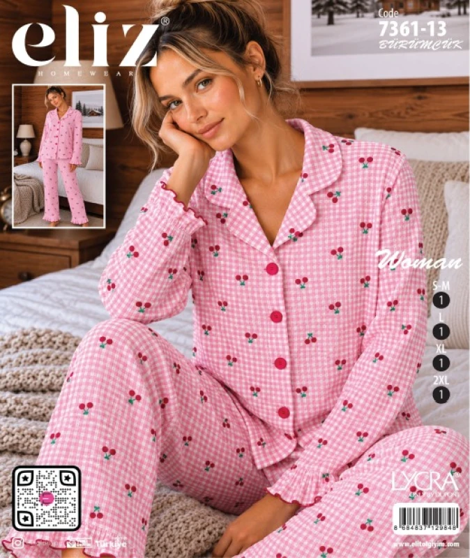 ELİZ 7361-13 BÜRÜMCÜK BUTTONED PAJAMA SET