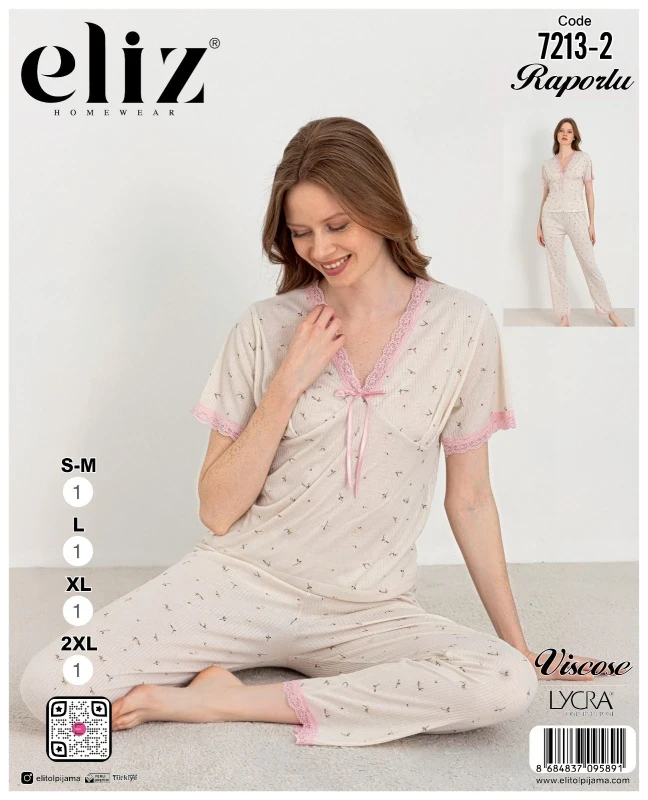 ELİZ 7213-2 DANTELLİ PİJAMA TAKIMI KREM