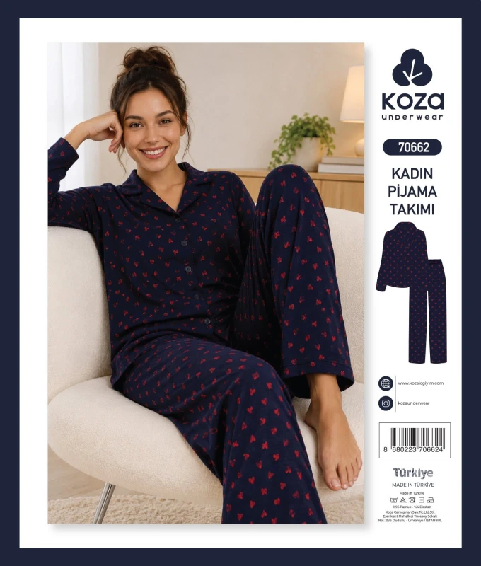 KOZA SOFT 70662 LACİVERT KADIN PİJAMA TAKIMI – M-XL