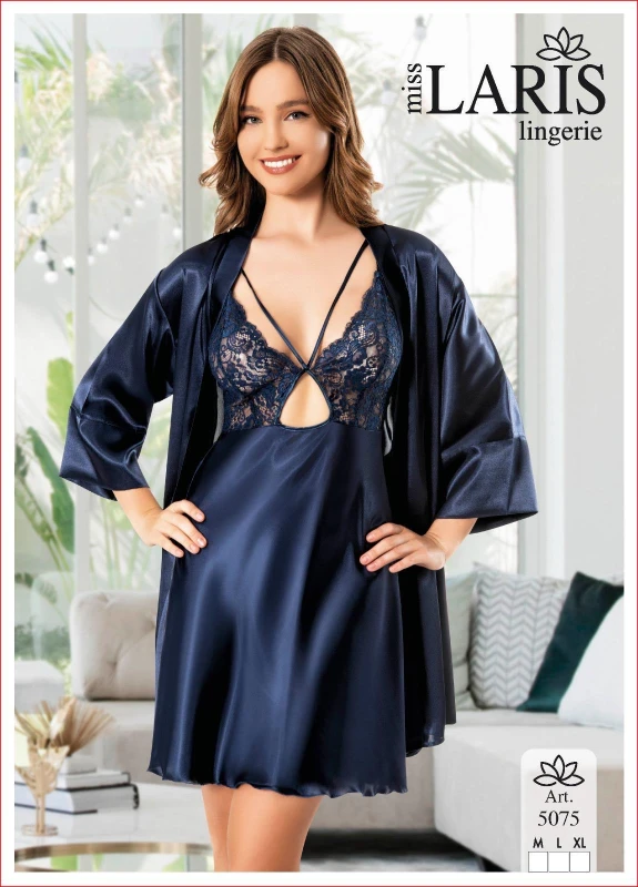 MİSS LARİS 5075 SATEN SABAHLIKLI 2'Lİ TAKIM LACİVERT