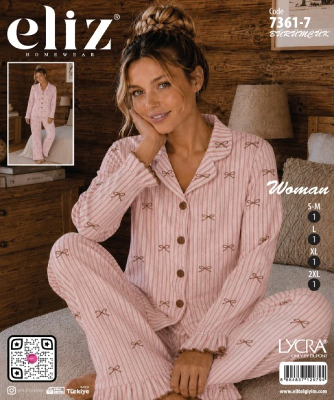 ELİZ 7361-7 BÜRÜMCÜK DÜĞMELİ PİJAMA TAKIMI
