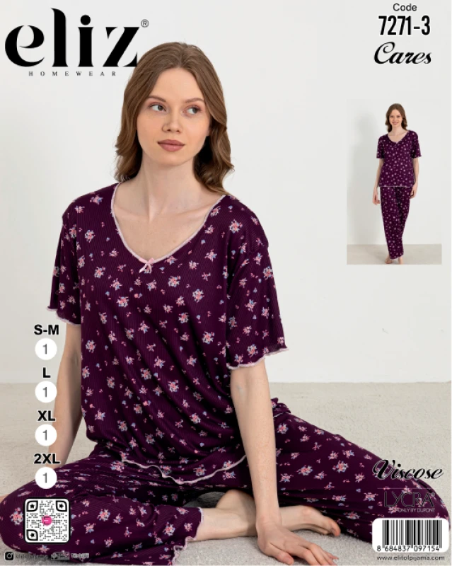 ELİZ 7271-3 WOMEN'S V-NECK PAJAMA SET