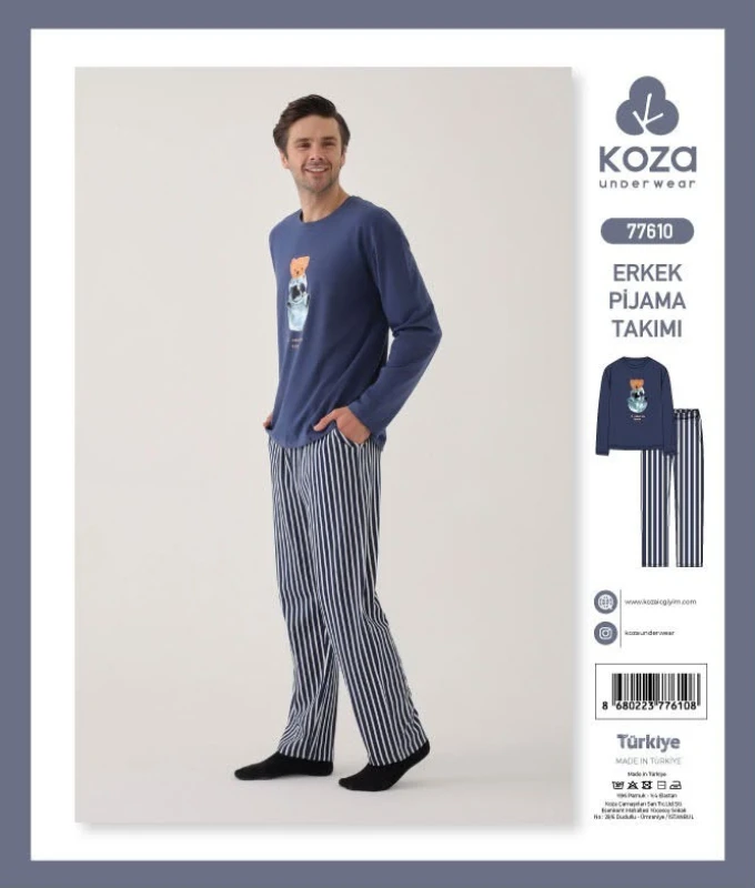 KOZA SOFT 77610 MAVİ ERKEK PİJAMA TAKIMI – M-XXL