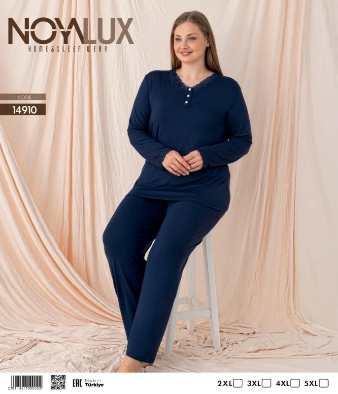 NOYALUX 14910 YAKA DANTELLİ V YAKA 3 DÜĞMELİ BATTAL KADIN PİJAMA TAKIMI