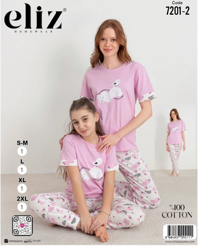 ELİZ 7201-2 BAYAN MANŞETLİ PİJAMA TAKIM