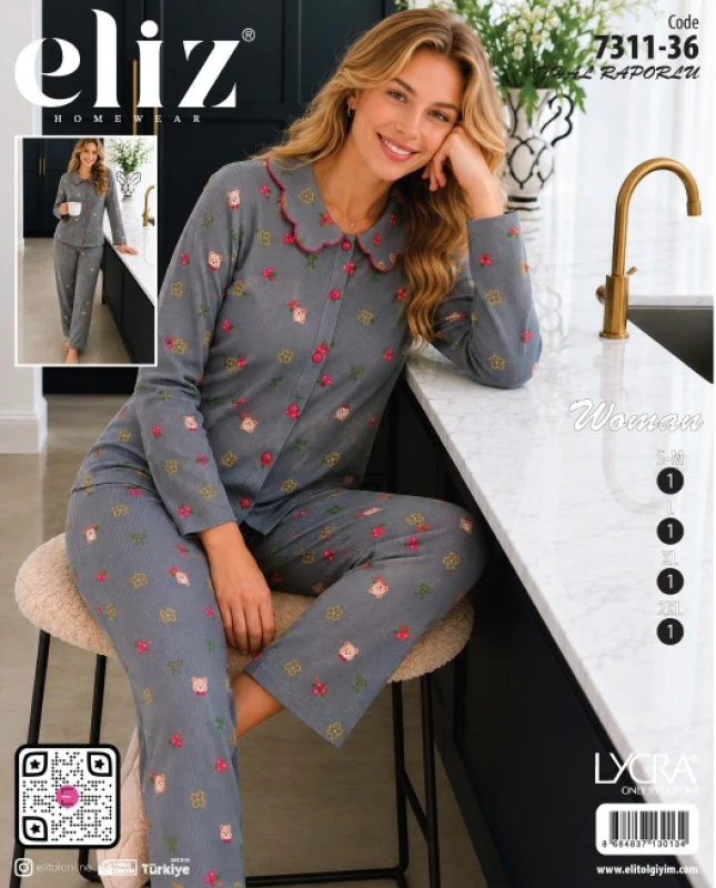 ELİZ 7311-36 İTHAL RAPORLU NAKIŞLI PİJAMA TAKIMI