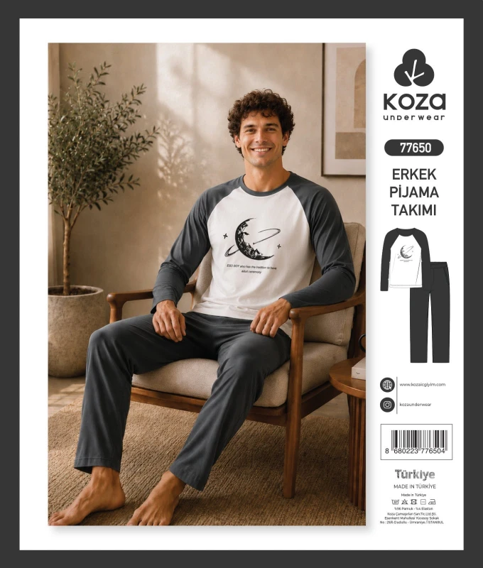 KOZA SOFT 77650 FÜME ERKEK PİJAMA TAKIMI – M-XXL
