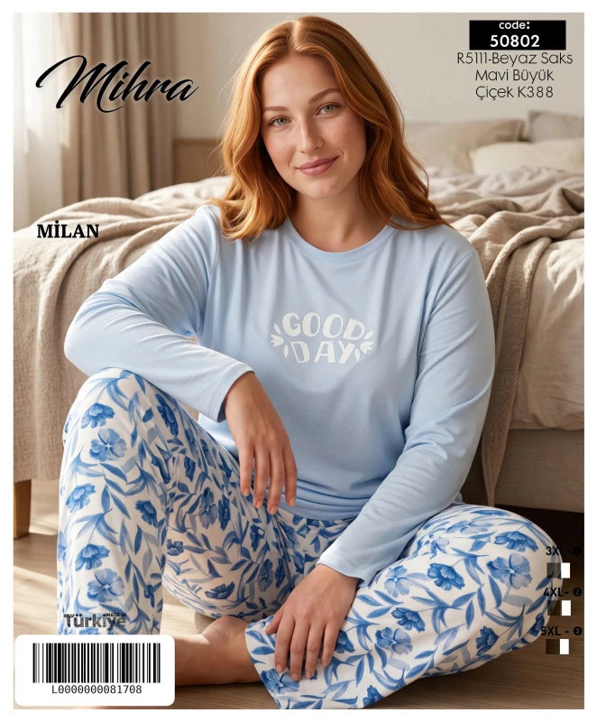 MİHRA 50802 R5111 MİLAN BASIC BATTAL PİJAMA TAKIMI BEYAZ 3XL-5XL
